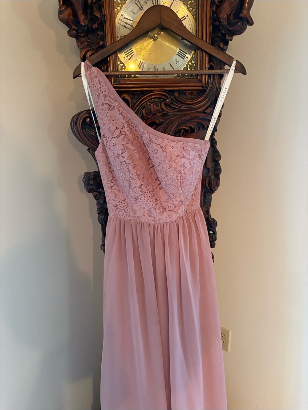 Azazie One-Shoulder Lace Bodice Maxi Dress in Dusty Rose - Picture 2 of 4